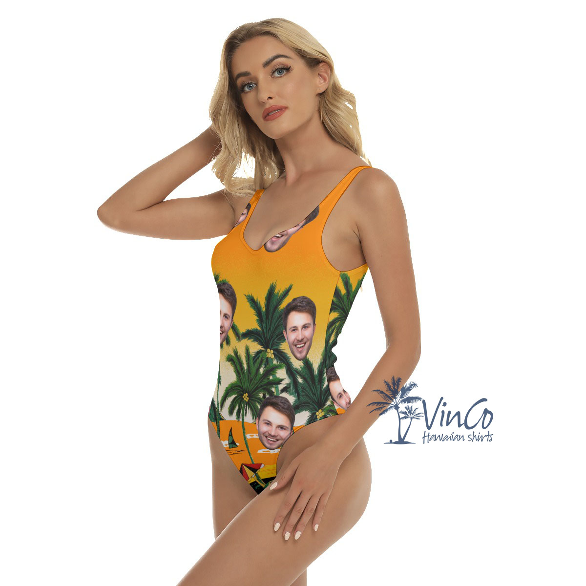 Legend Pacific Yellow Custom Women's Hawaiian Swimsuit With Face