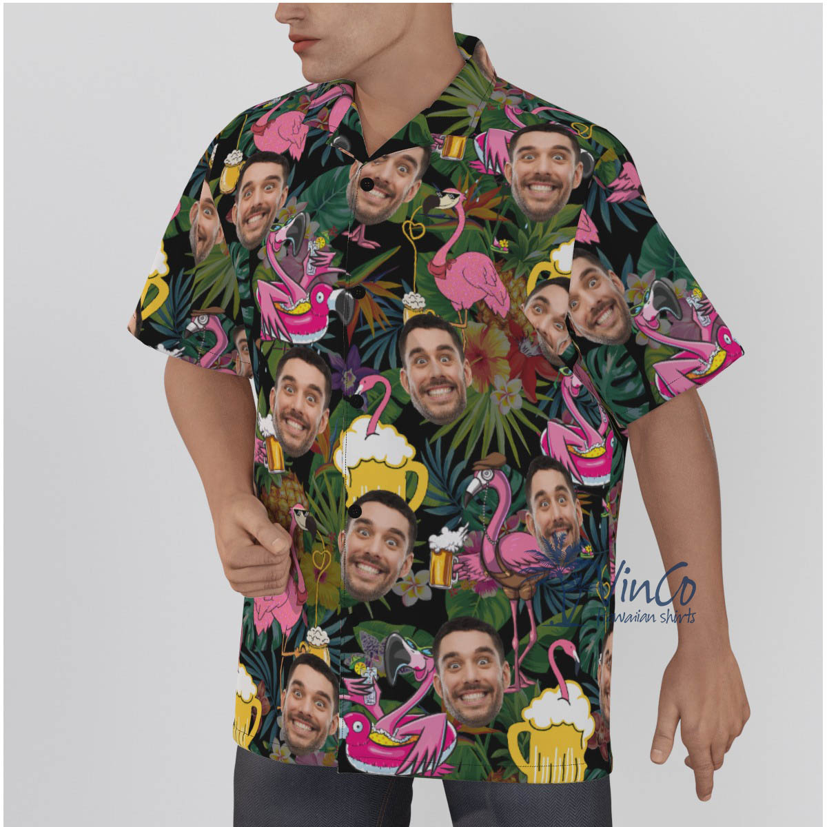 Funny Flamingo Beer Custom Face Hawaiian Shirt