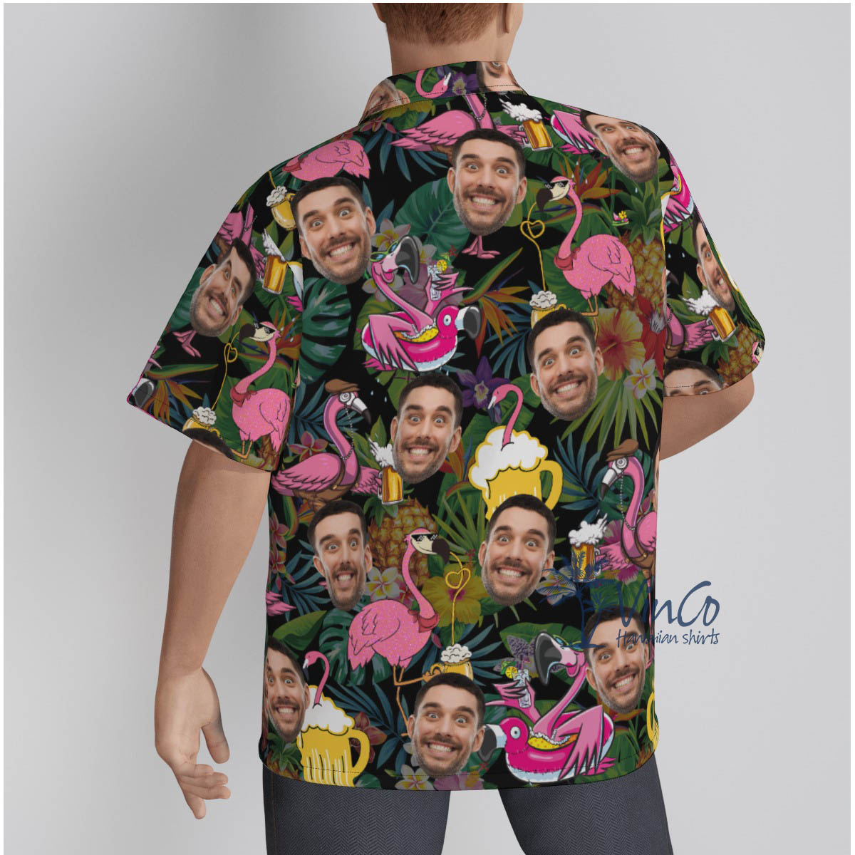 Funny Flamingo Beer Custom Face Hawaiian Shirt