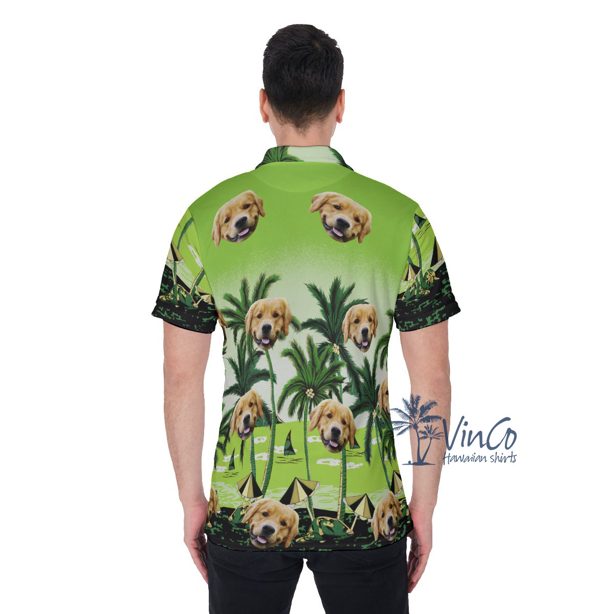 Custom Green Men's Golf Shirt With Dog Face