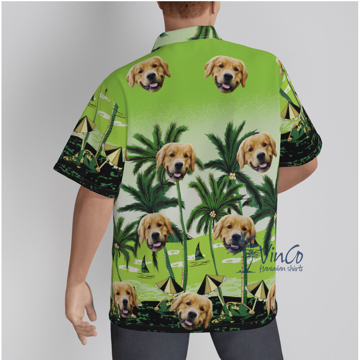 Personalized Beach Green Hawaiian Shirt With Dog Face