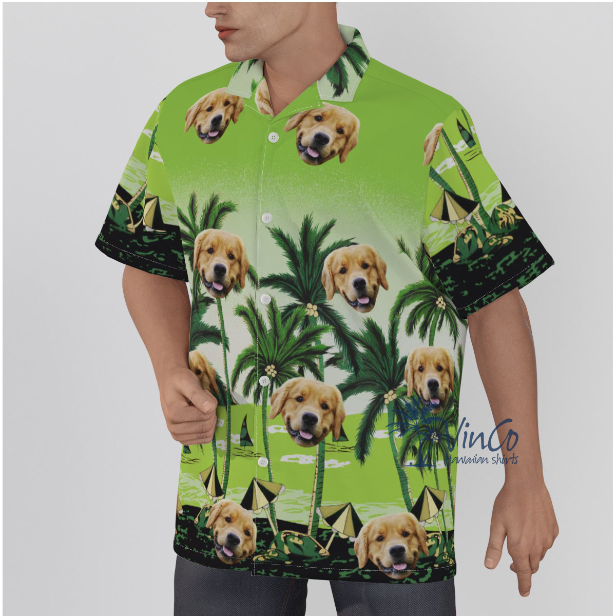 Personalized Beach Green Hawaiian Shirt With Dog Face