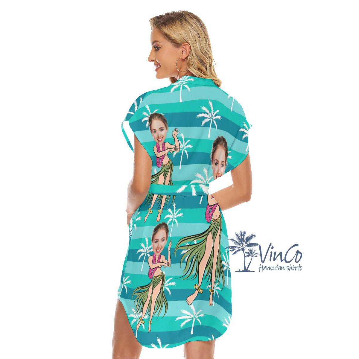 Hula Girl Funny Custom Hawaiian Belted Dress With Photo