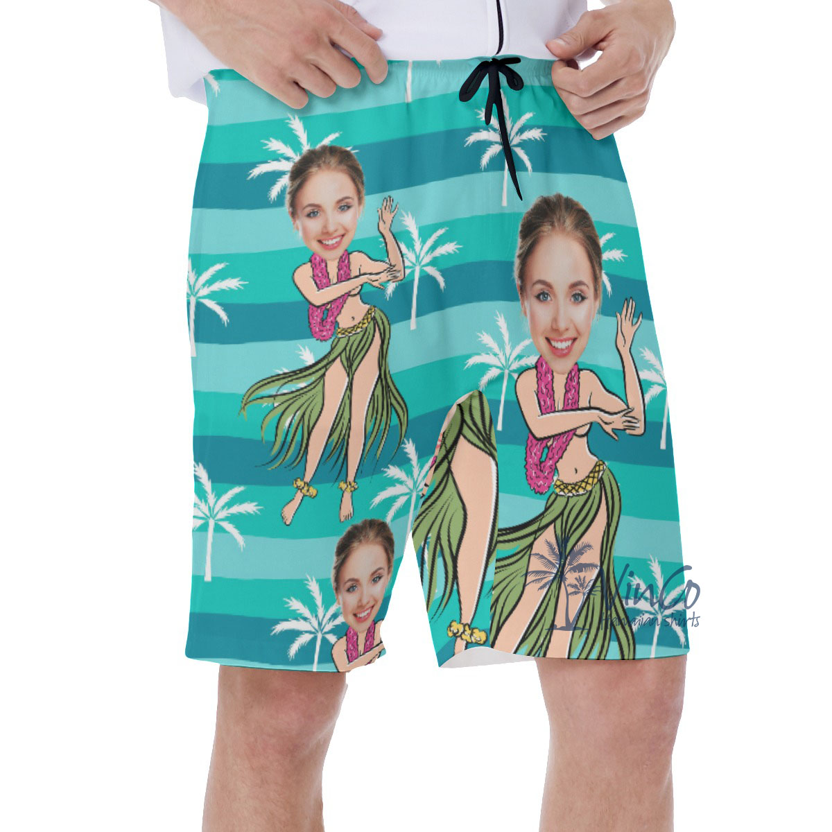 Custom Face Hula Girl Men's Swim Trunks