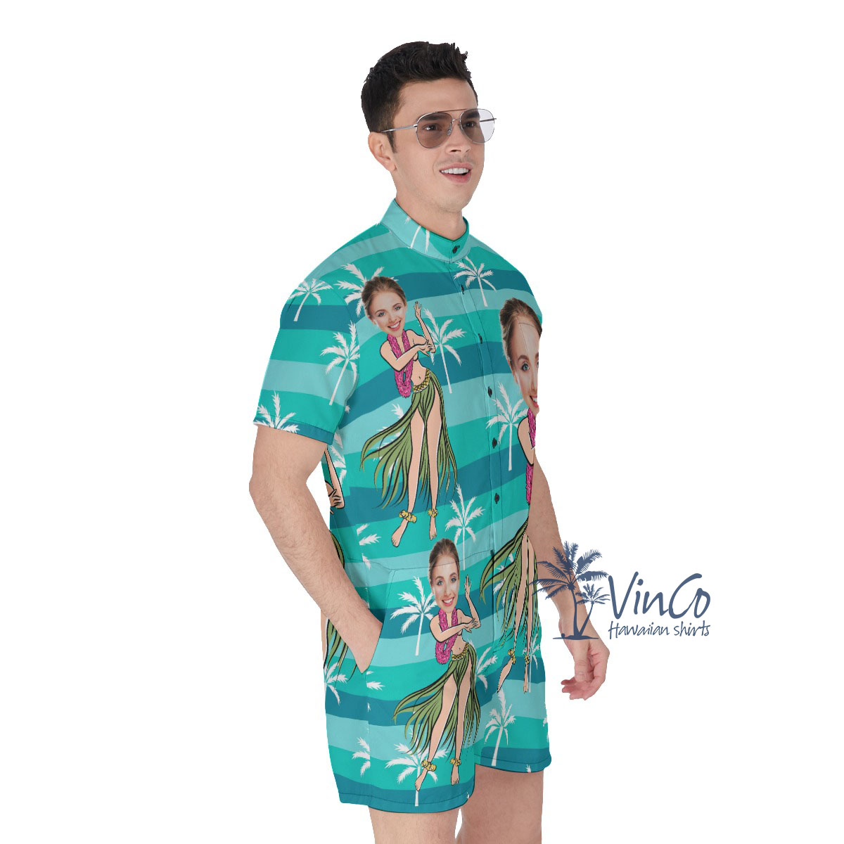Hula Girl Custom Men's Hawaiian Romper With Faces
