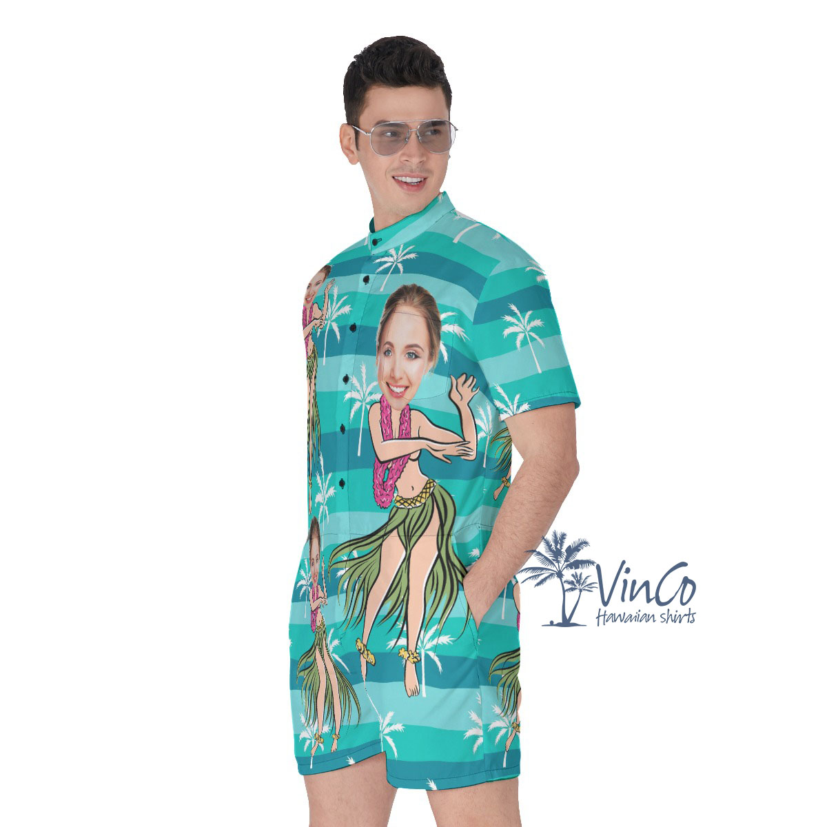 Hula Girl Custom Men's Hawaiian Romper With Faces
