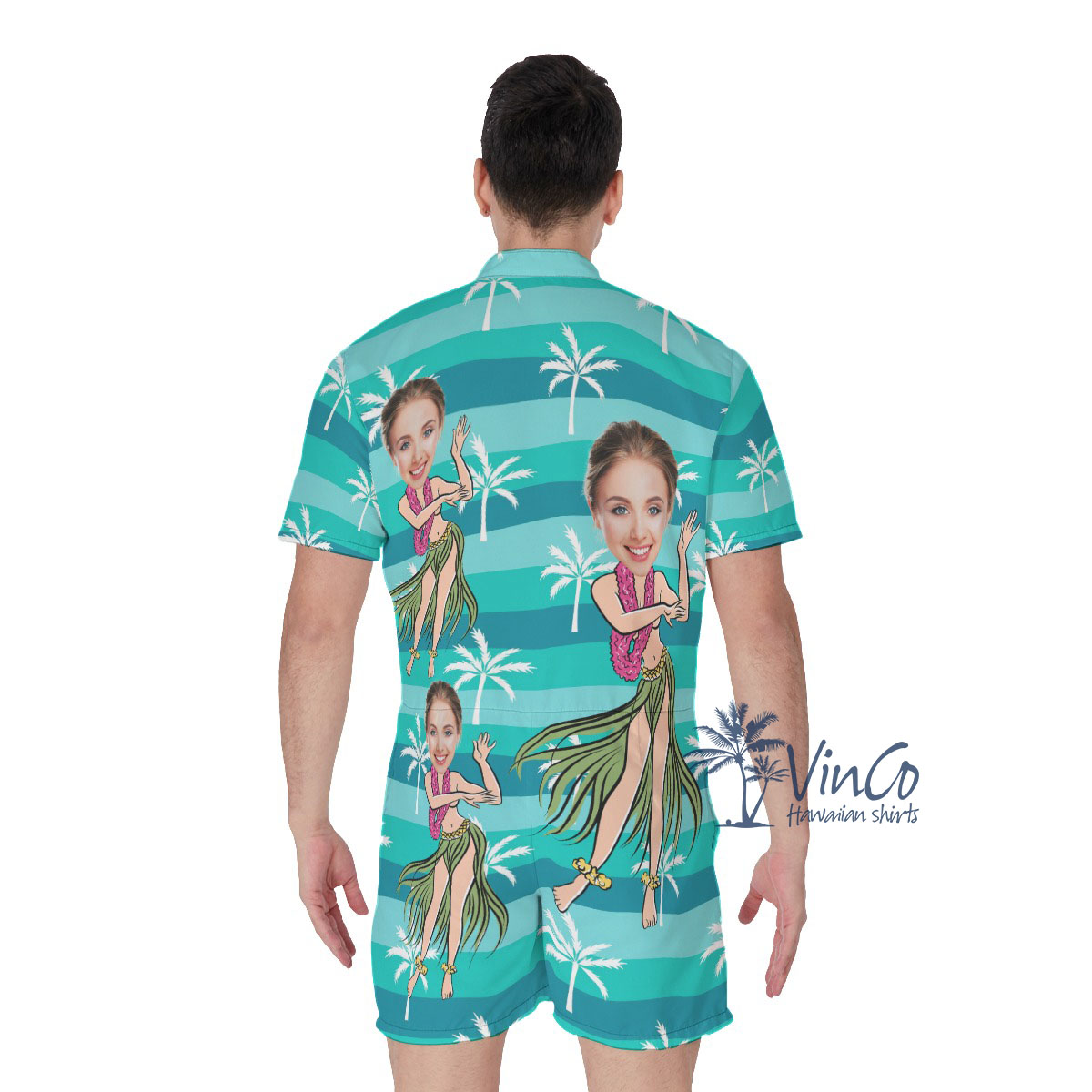 Hula Girl Custom Men's Hawaiian Romper With Faces