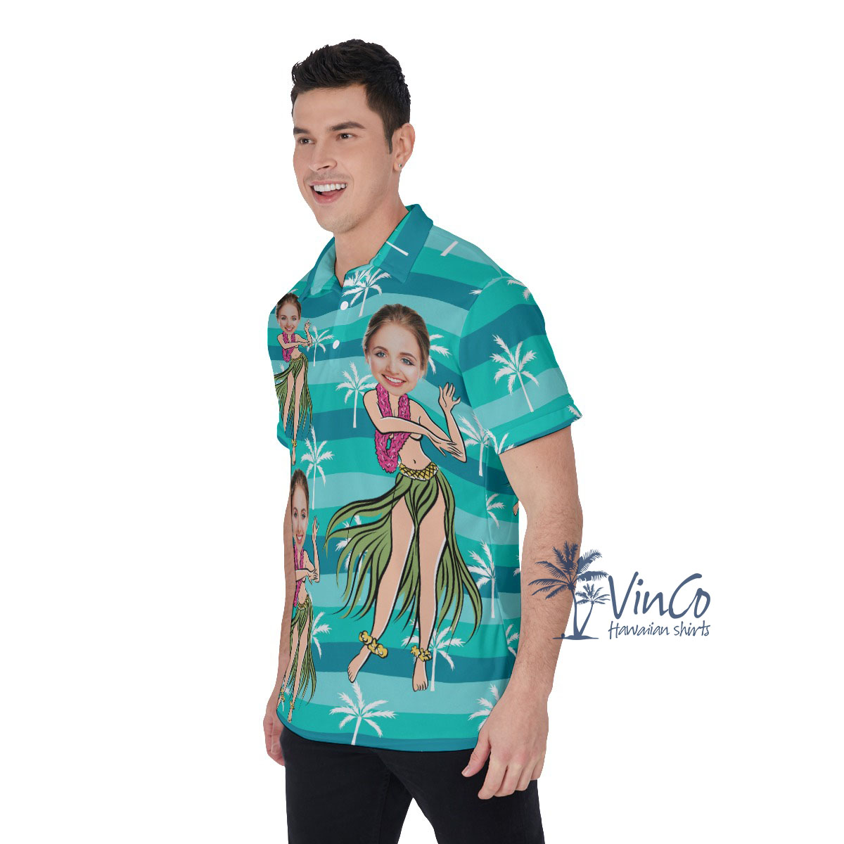 Custom Face Hula Girl Men's Polo Shirt