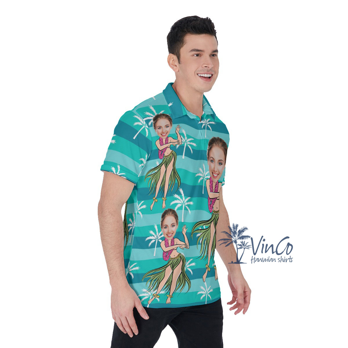 Custom Face Hula Girl Men's Polo Shirt