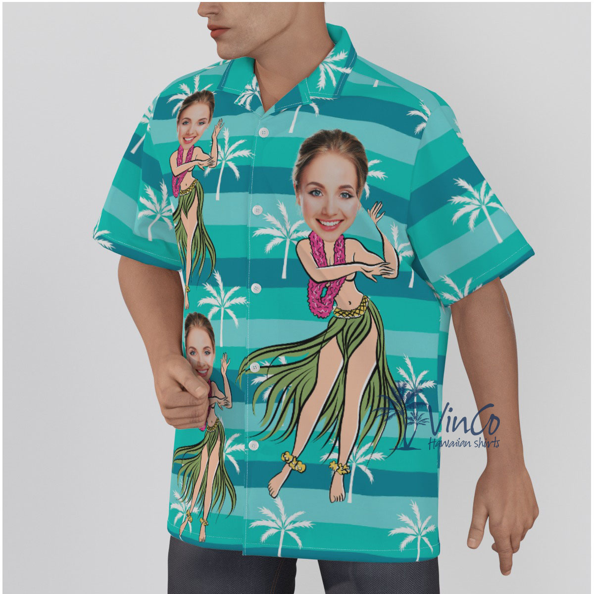 Funny Girl Custom Face Blue Hawaiian Shirt For Men