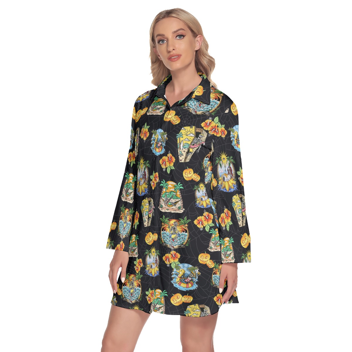 Funny Skeleton On Beach Hawaiian Shirt Dress For Women