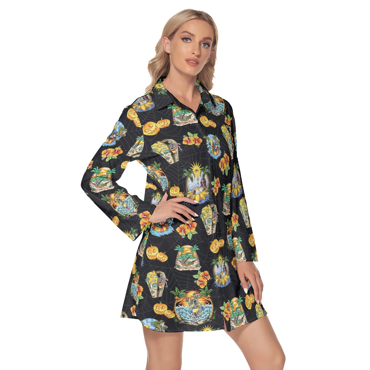 Funny Skeleton On Beach Hawaiian Shirt Dress For Women