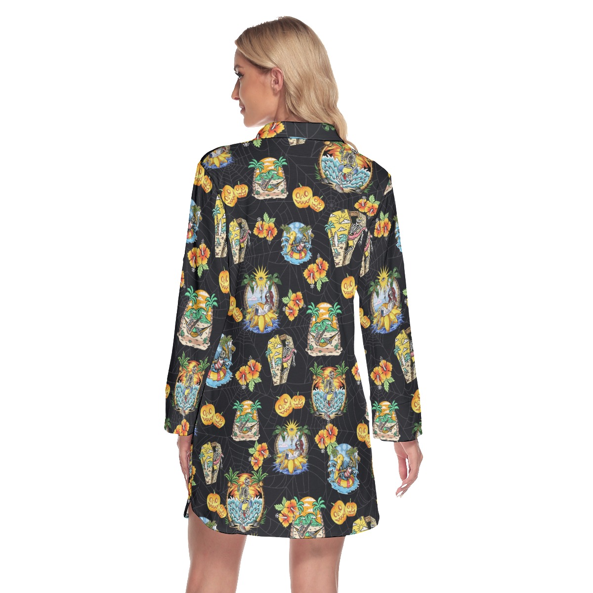 Funny Skeleton On Beach Hawaiian Shirt Dress For Women