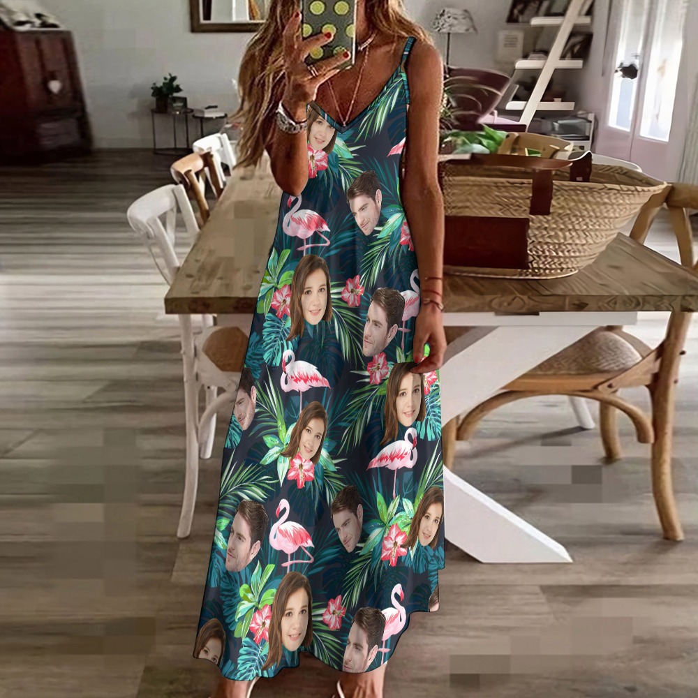 Funny Custom Face Summer Hawaiian Sling Ankle Long Dress