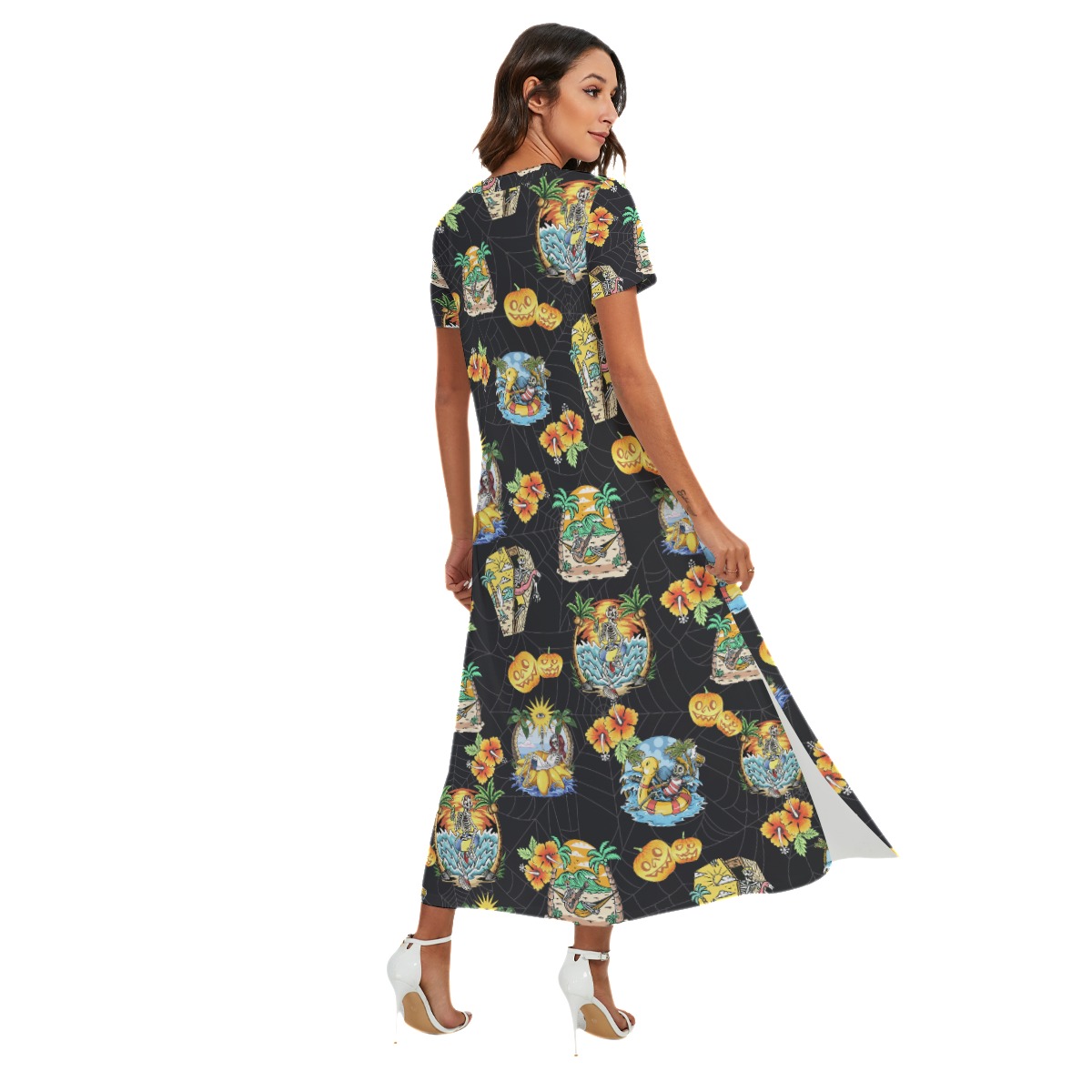 Skeleton Vacation Luau Dress With Side Slit