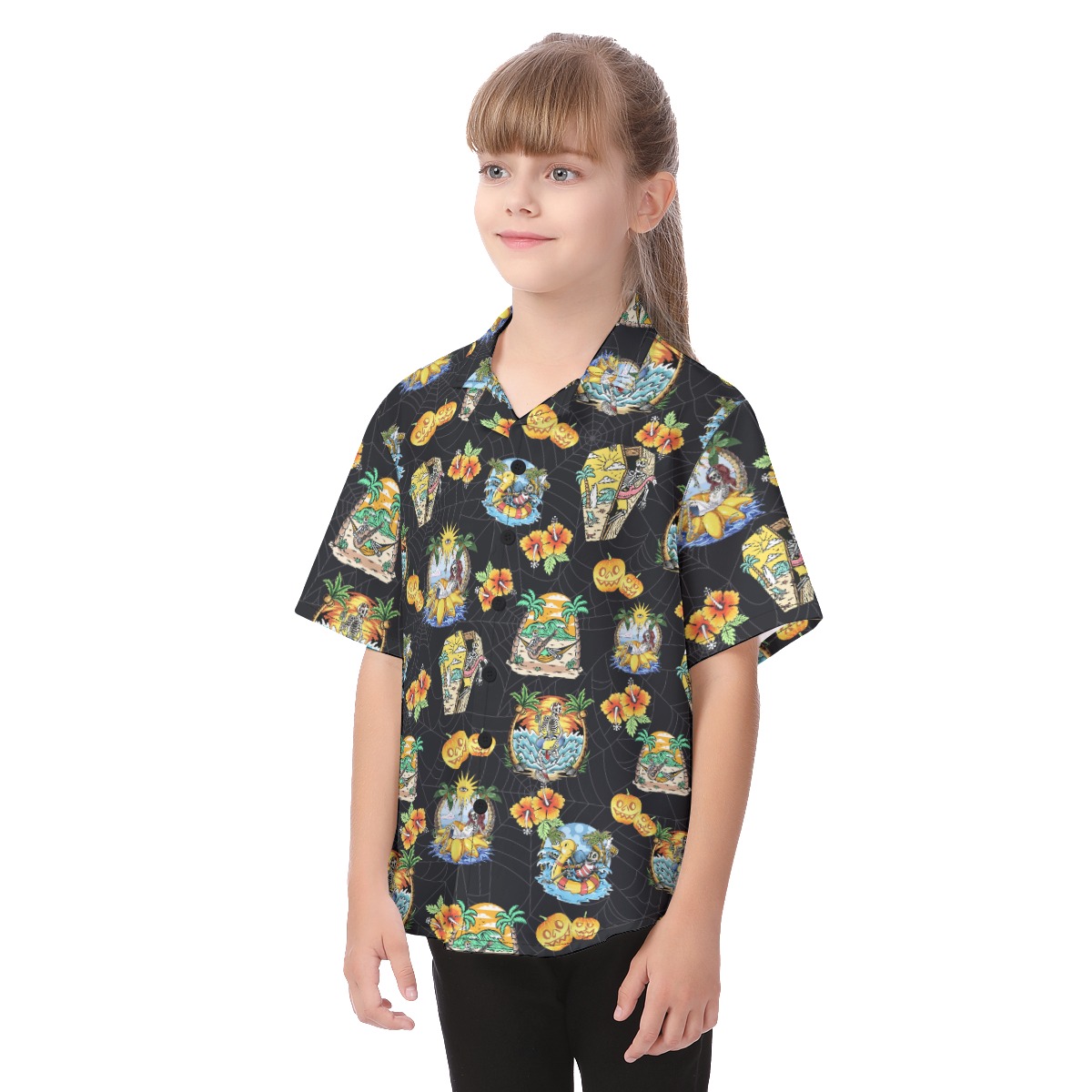 Funny Skeleton On Beach Aloha Shirt For Kids