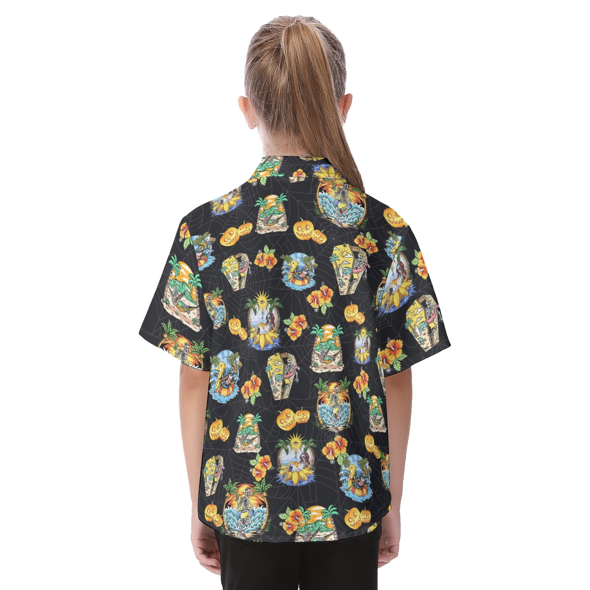 Funny Skeleton On Beach Aloha Shirt For Kids