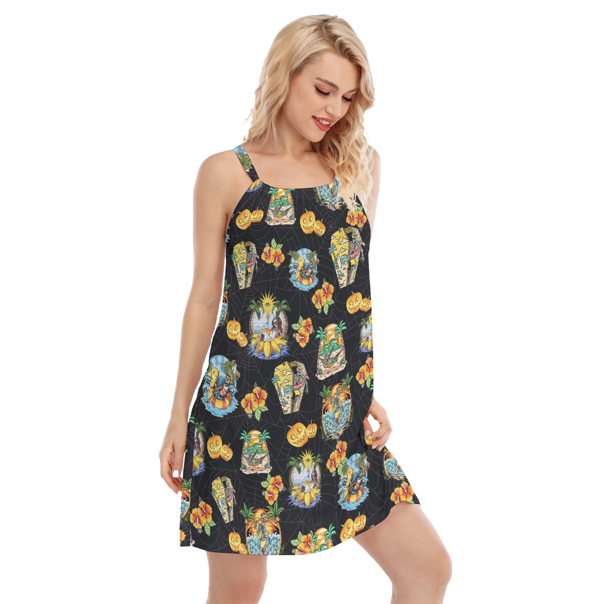 Funny Skeleton On Beach Summer Luau Dress For Women