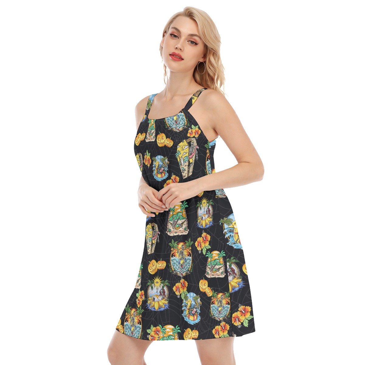 Funny Skeleton On Beach Summer Luau Dress For Women