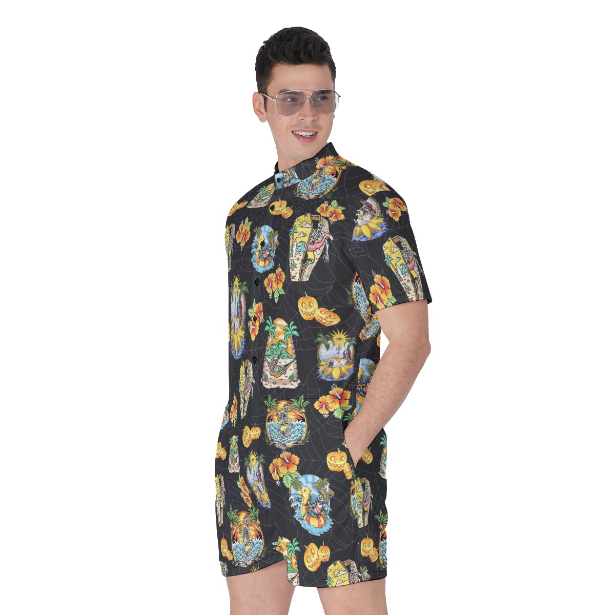 Funny Skeleton Vacation Men's Hawaiian Romper