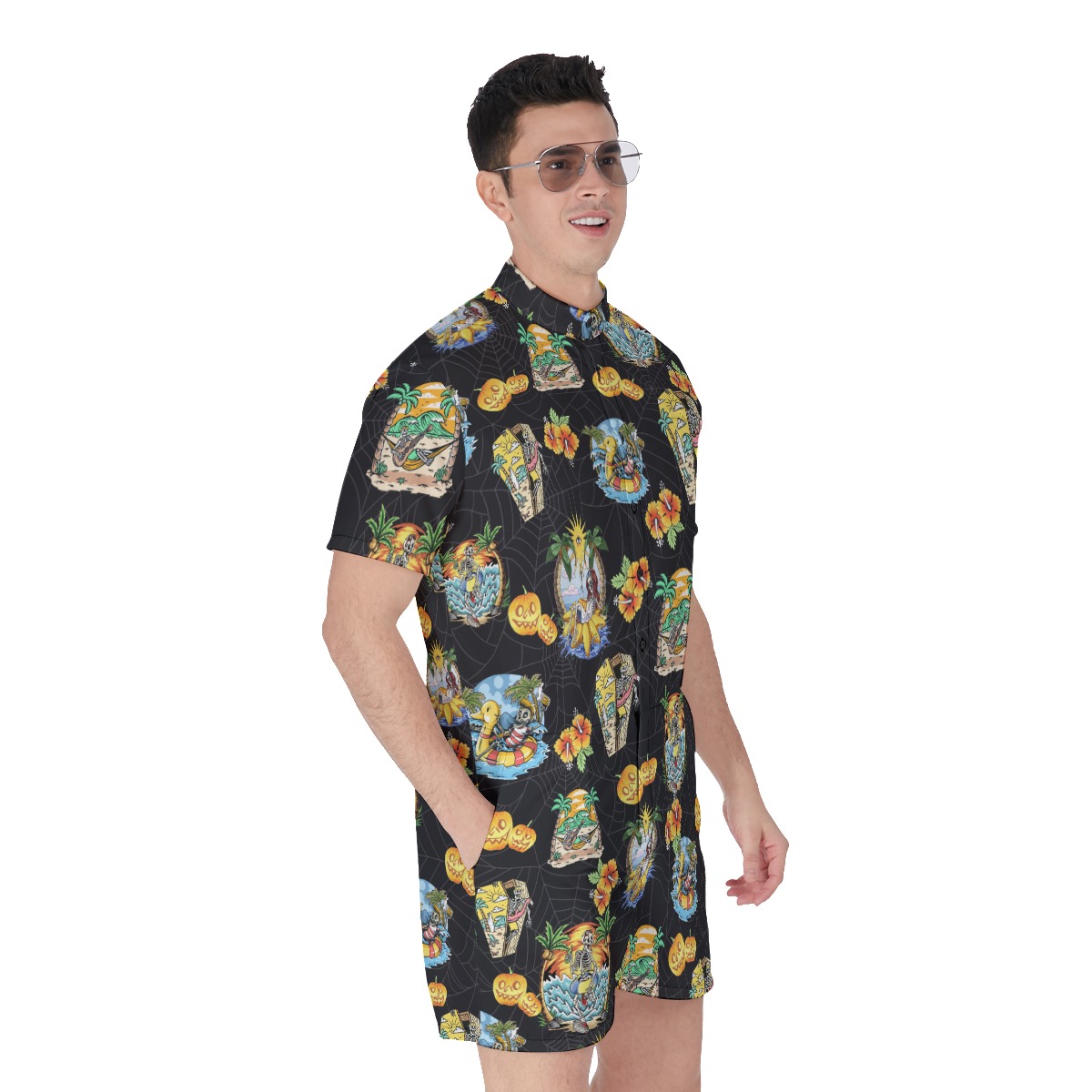 Funny Skeleton Vacation Men's Hawaiian Romper