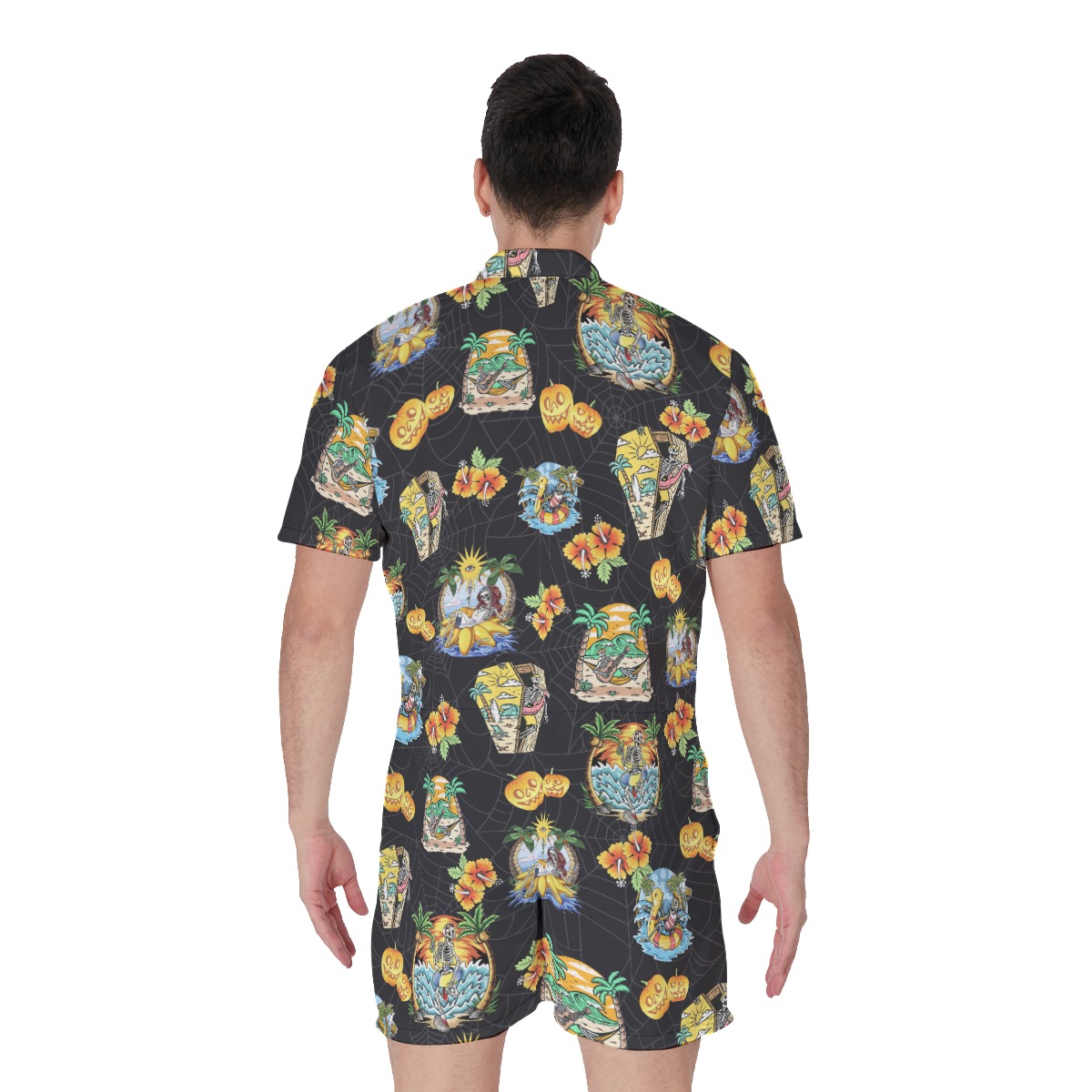 Funny Skeleton Vacation Men's Hawaiian Romper