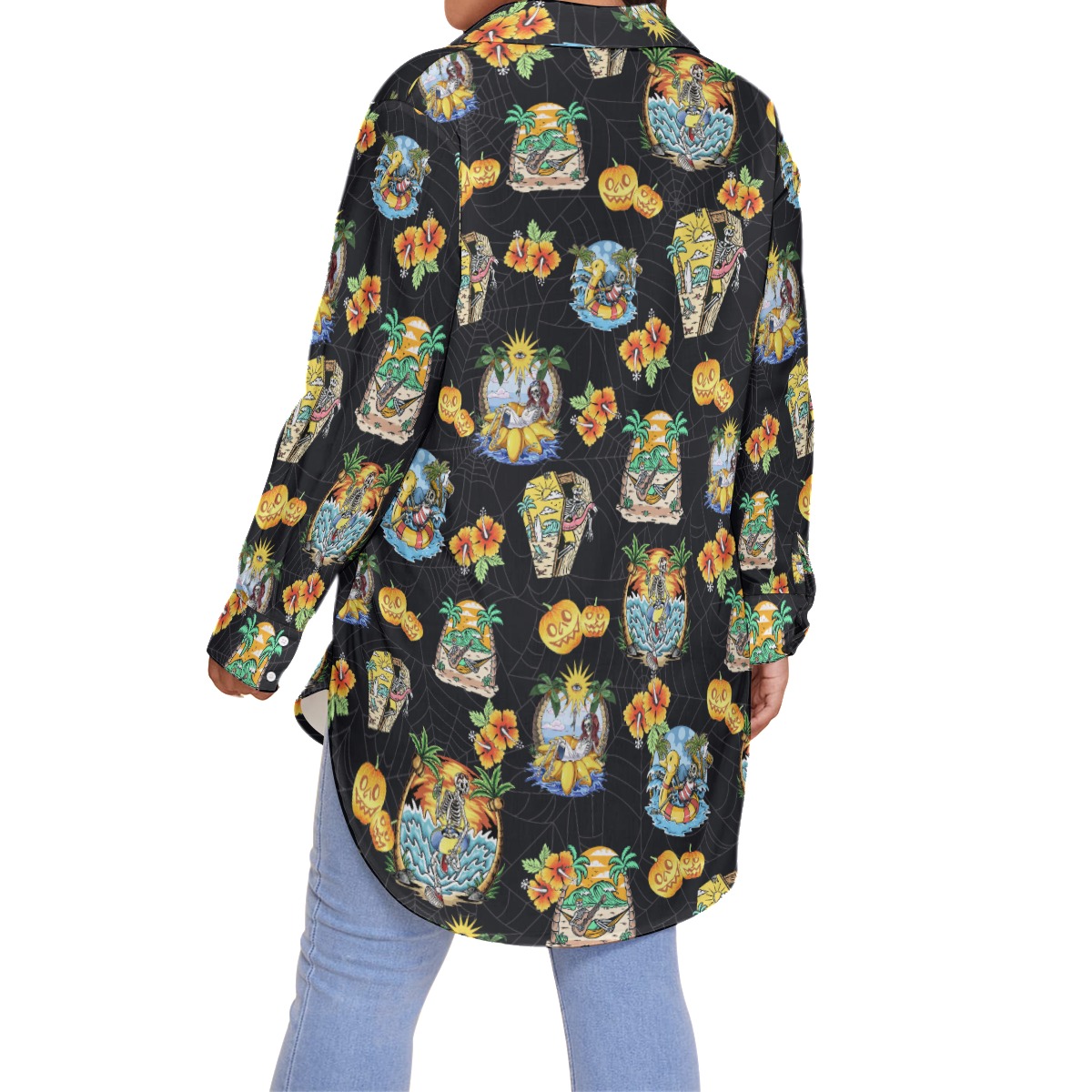Skeleton Vacation Black Hawaiian Plus Size Shirt For Women