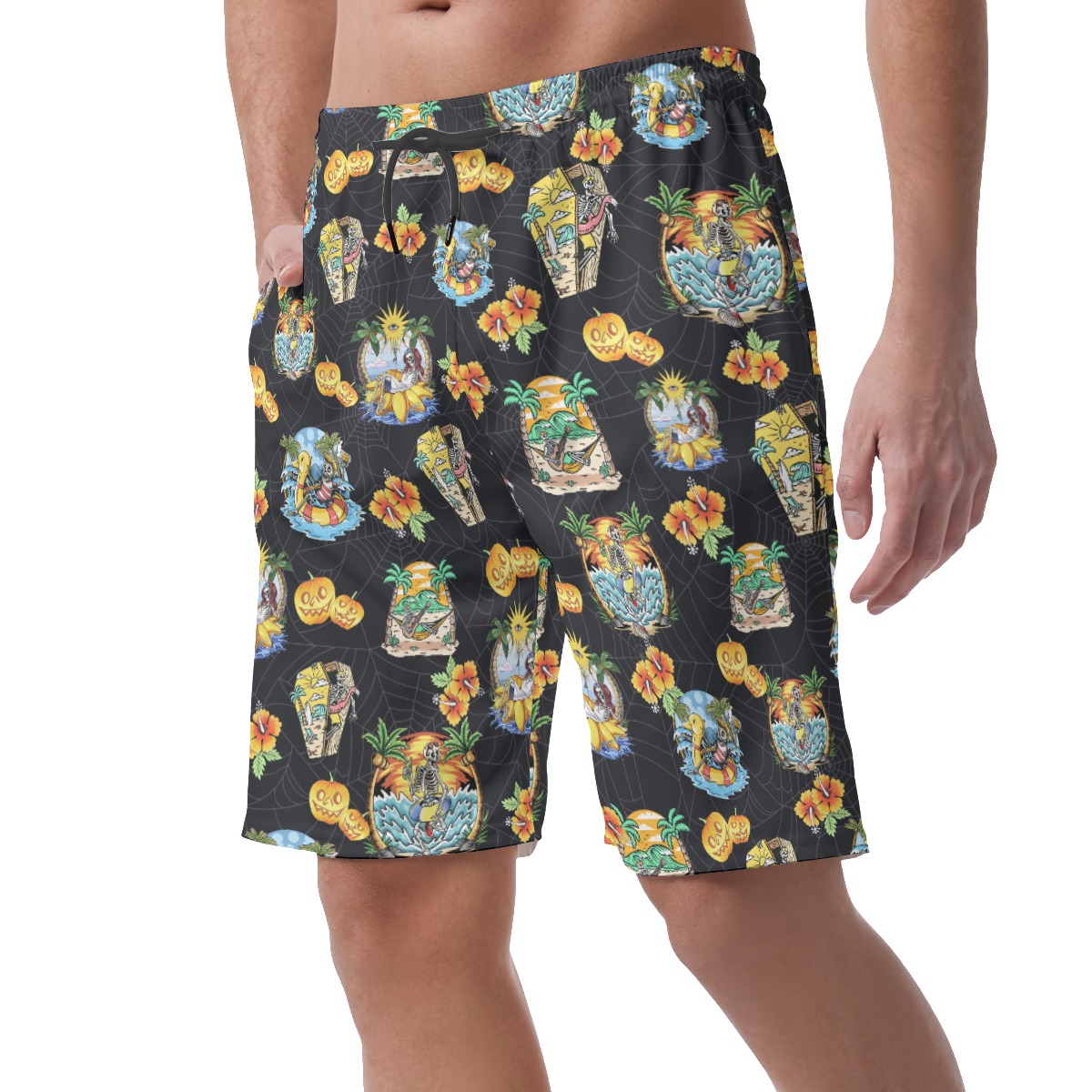 Funny Skeleton On Beach Hawaiian Summer Shorts For Men