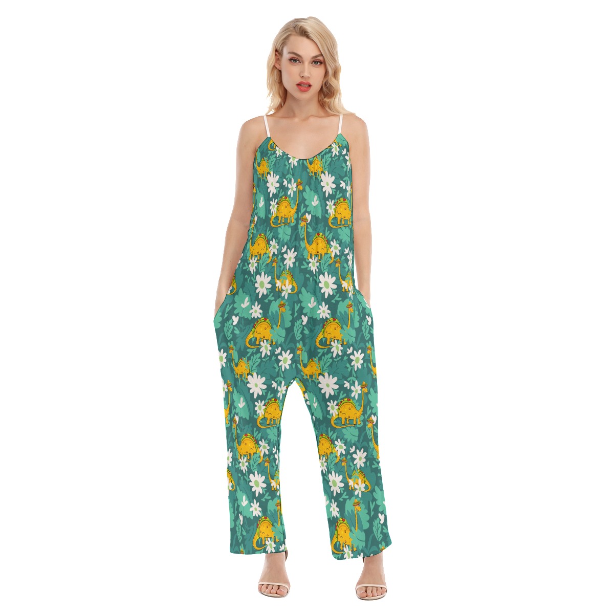 Taco Dinosaur Aloha Cami Loose Jumpsuit For Women - variant image 1