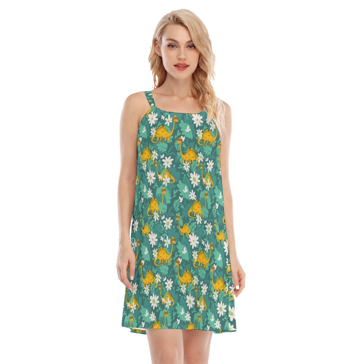 Funny Taco Dinosaur Hawaiian Cami Dress For Summer Vacation - variant image 1