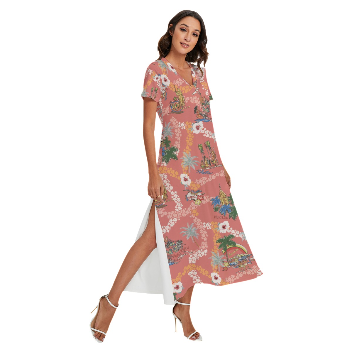 Vintage Landscape Hawaiian Dress With Side Slit - variant image 1