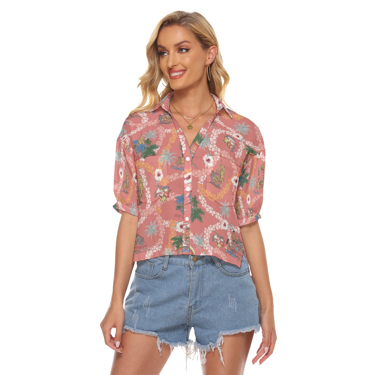Vintage Landscape Floral Aloha Crop Top Shirt For Women - variant image 1