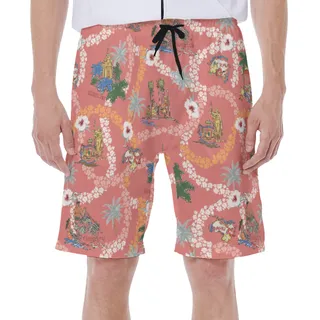 Vintage Landscape Floral Hawaiian Swim Trunks For Men