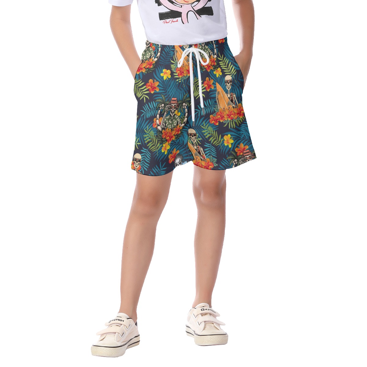 Skeleton Surfing Tropical Hawaiian Beach Shorts For Kids - variant image 1