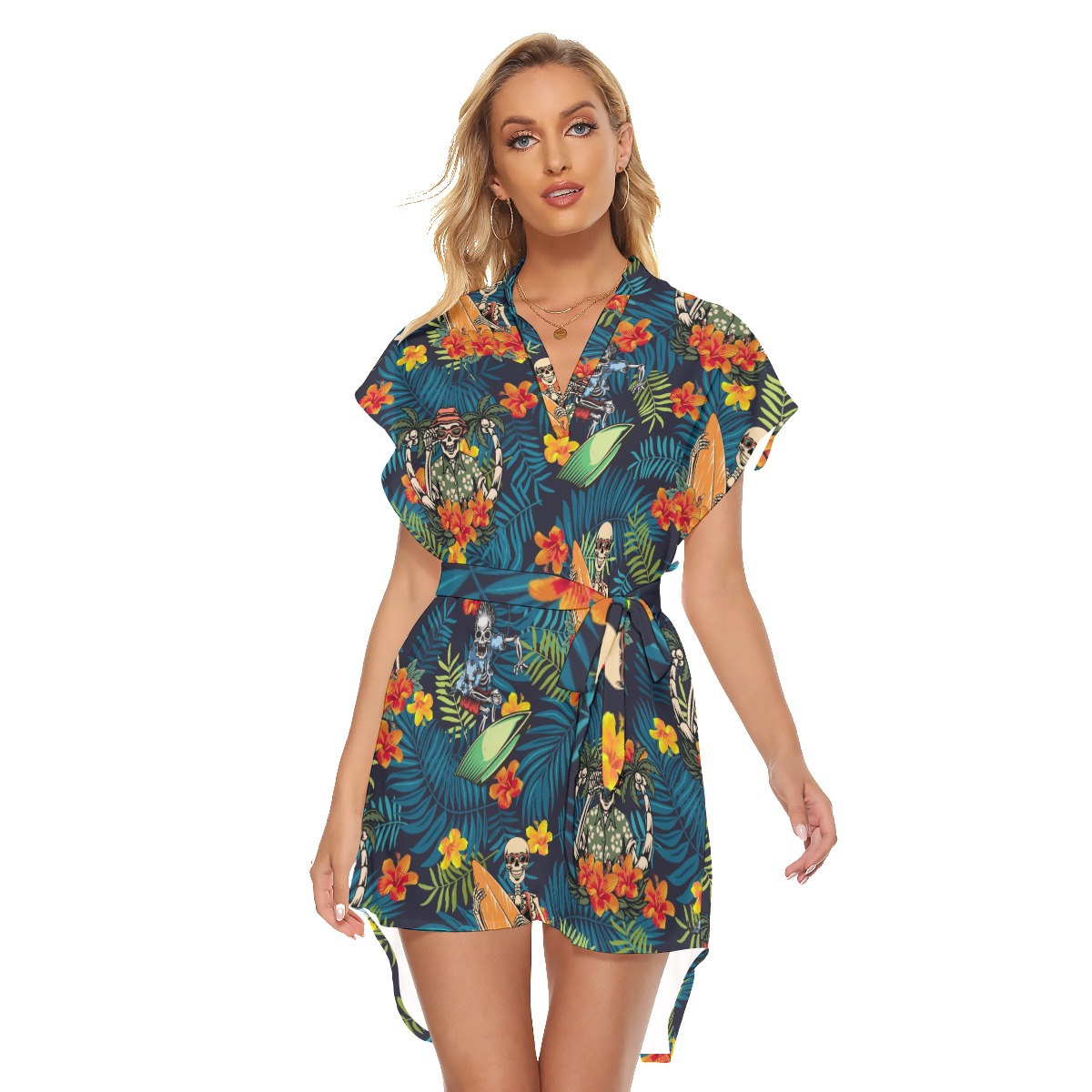 Funny Surfing Skeleton Summer Hawaiian Dresses With Belt - variant image 1