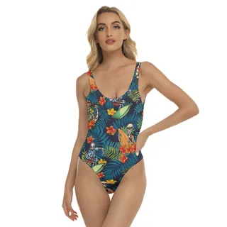 Funny Skeleton Surfing Tropical Hawaiian Swimsuit For Summer
