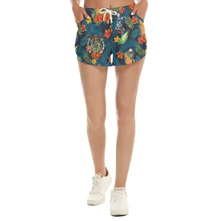 Tropical Surfing Skeleton Hawaiian Summer Beach Shorts For Women