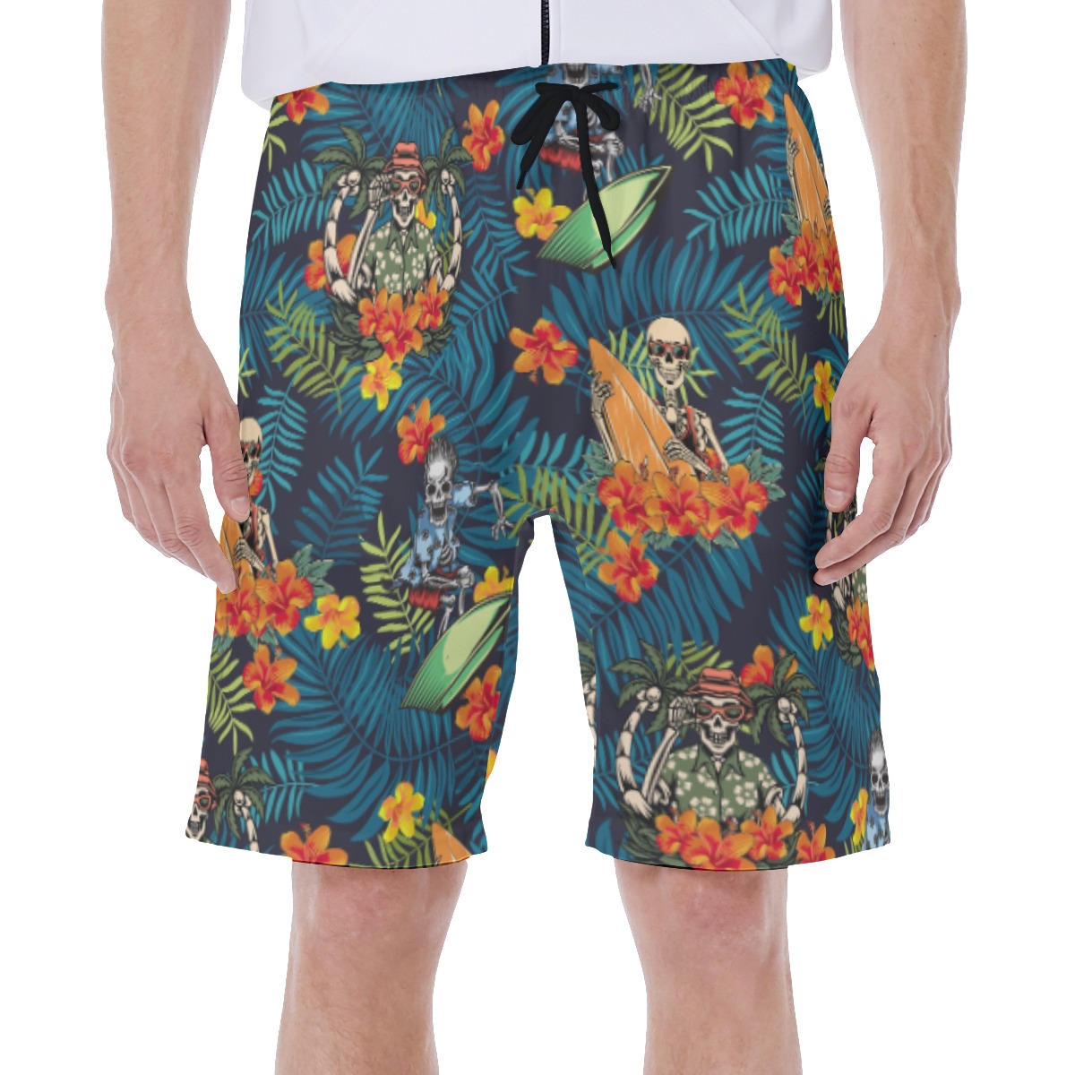 Funny Skeleton Surfing Tropical Hawaiian Swim Trunks For Men - variant image 1