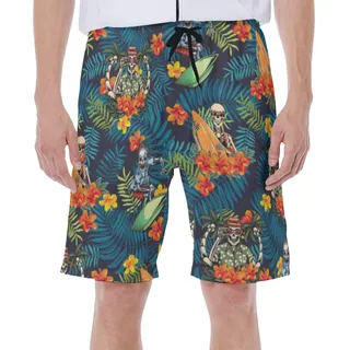 Funny Skeleton Surfing Tropical Hawaiian Swim Trunks For Men