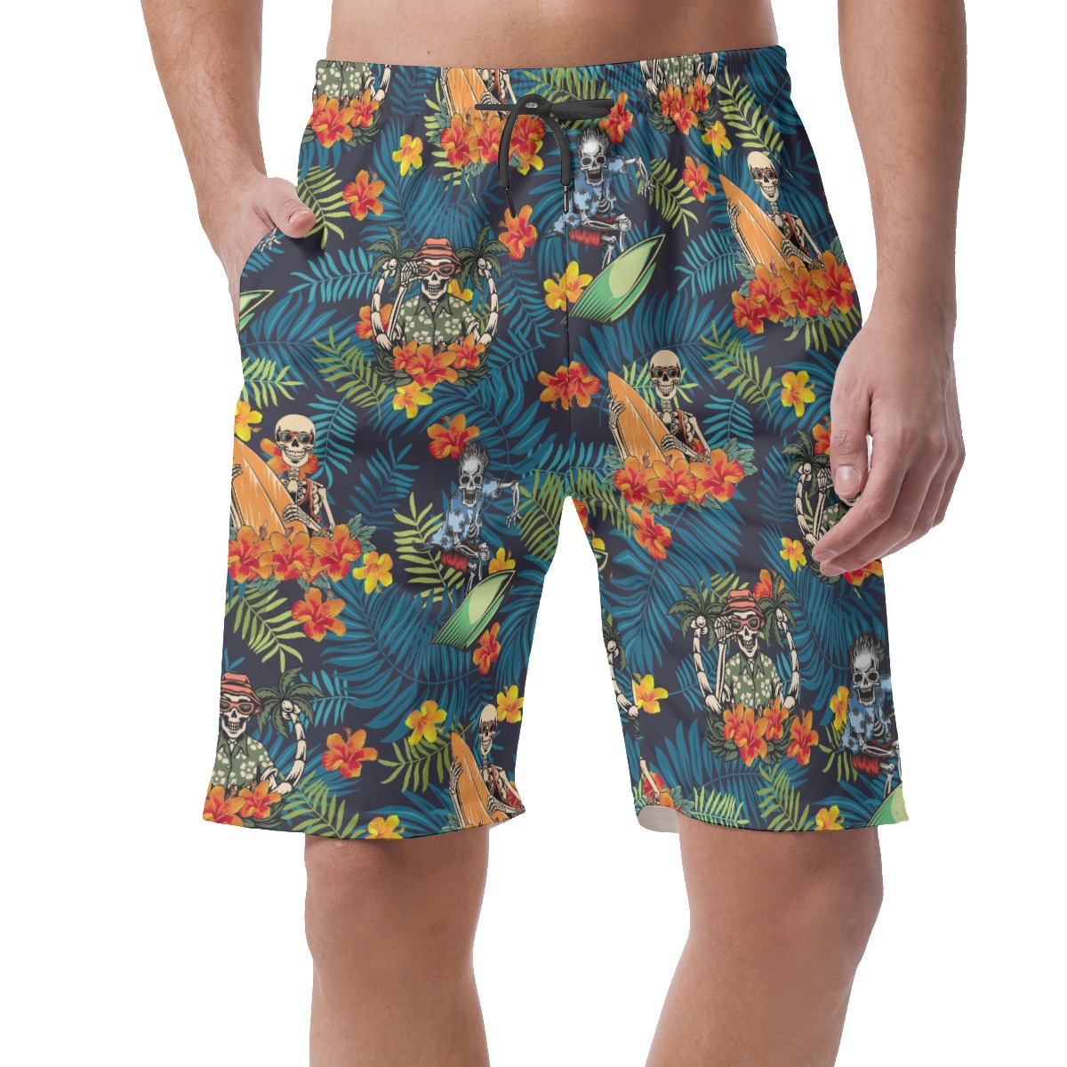 Tropical Surfing Skeleton Hawaiian Beach Shorts For Men - variant image 1