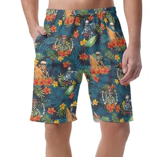 Tropical Surfing Skeleton Hawaiian Beach Shorts For Men