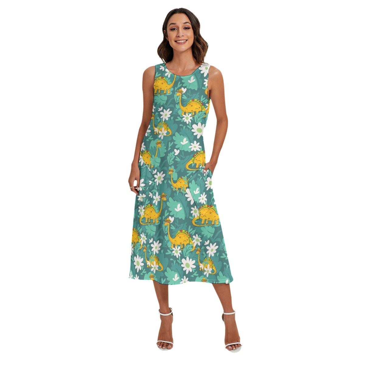 Funny Tacosaurus Hawaiian Long Dress With Pockets