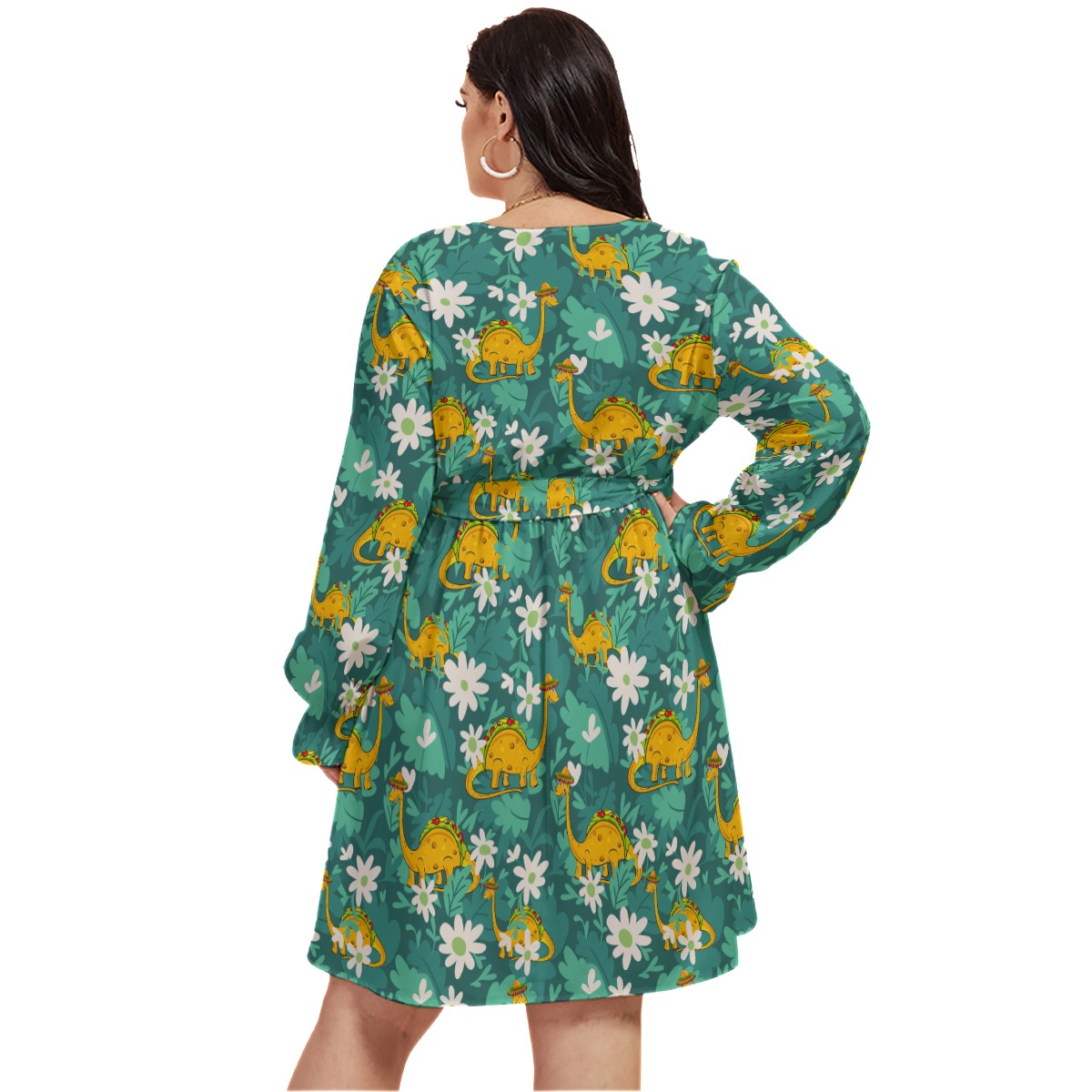Funny Taco Dinosaur Hawaiian Plus Size V-Neck Dress