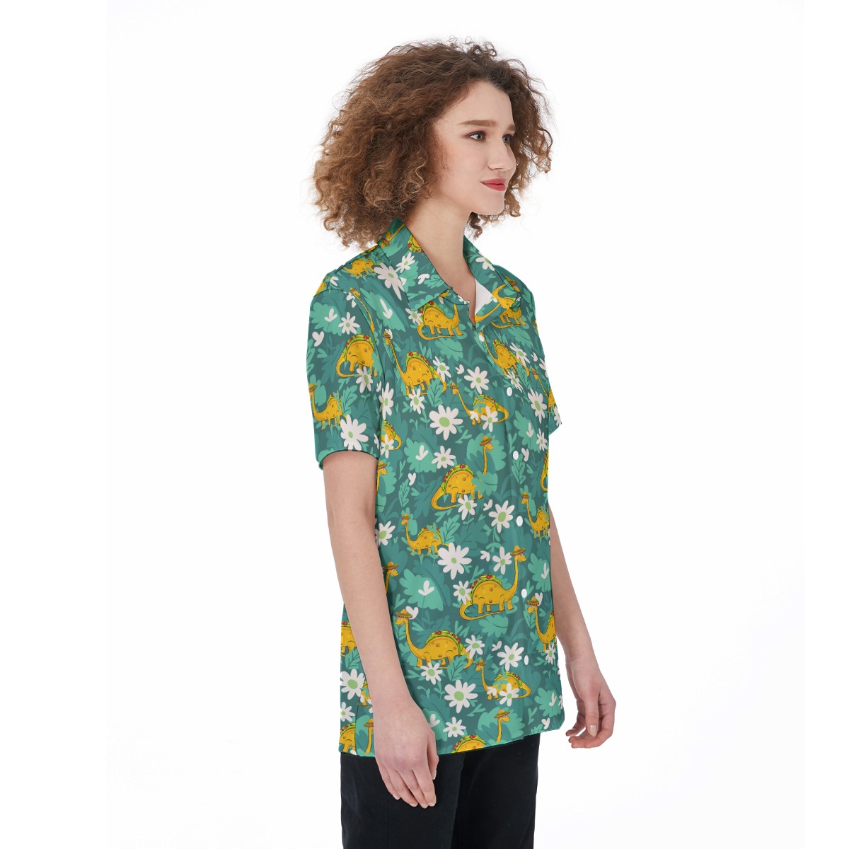 Funny Taco Dinosaur Green Hawaiian Shirt For Women