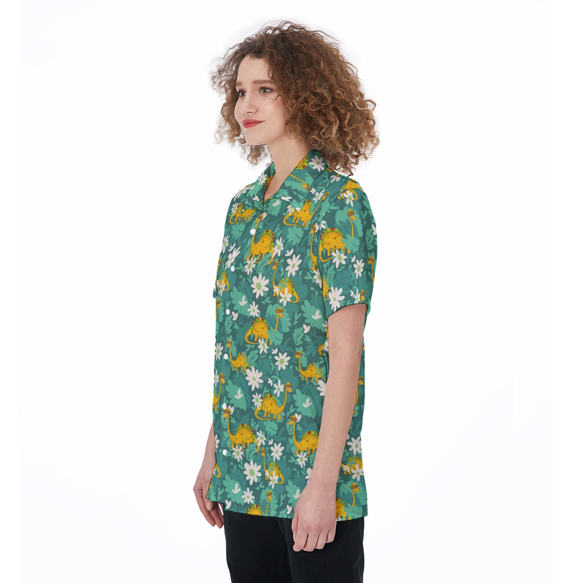 Funny Taco Dinosaur Green Hawaiian Shirt For Women