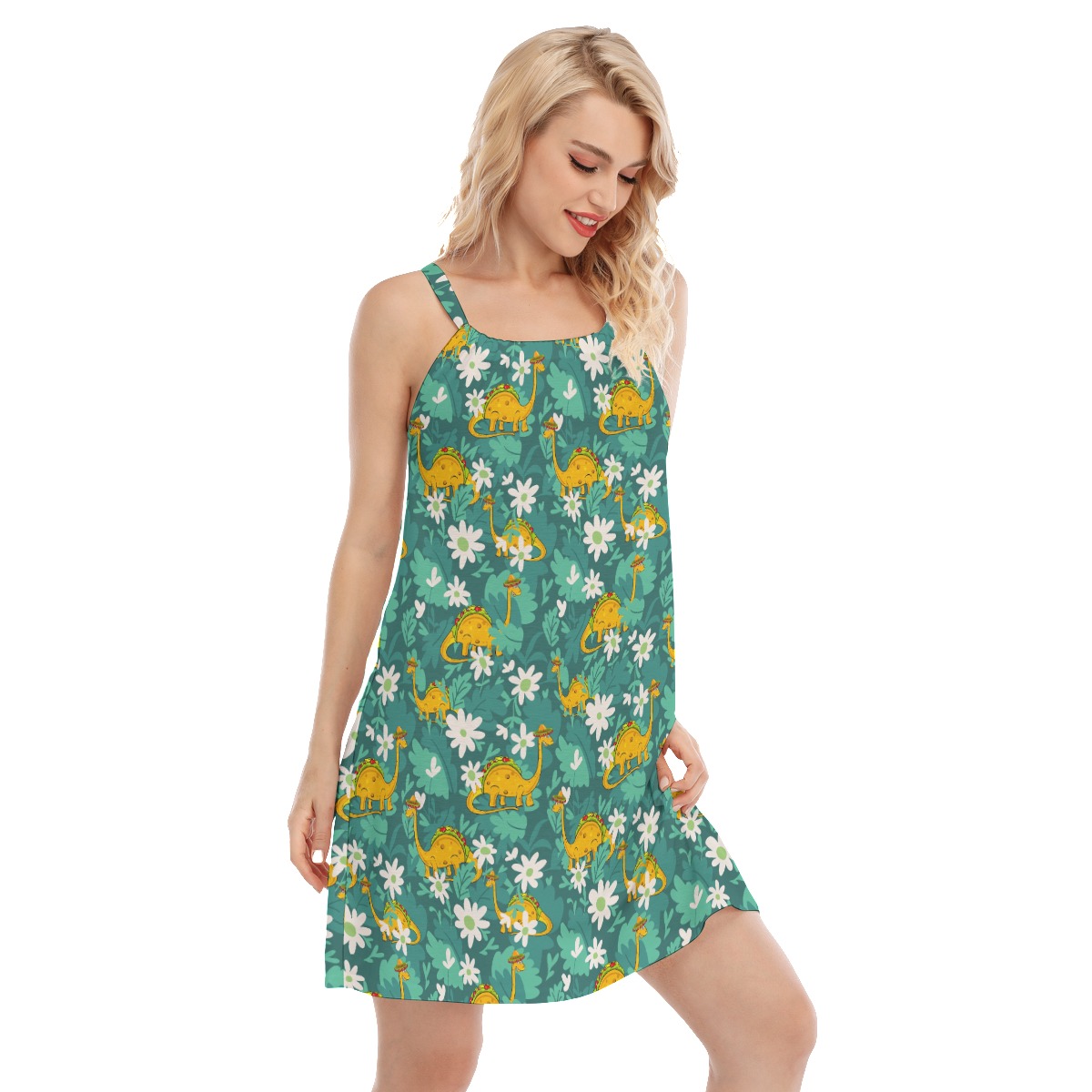 Funny Taco Dinosaur Hawaiian Cami Dress For Summer Vacation