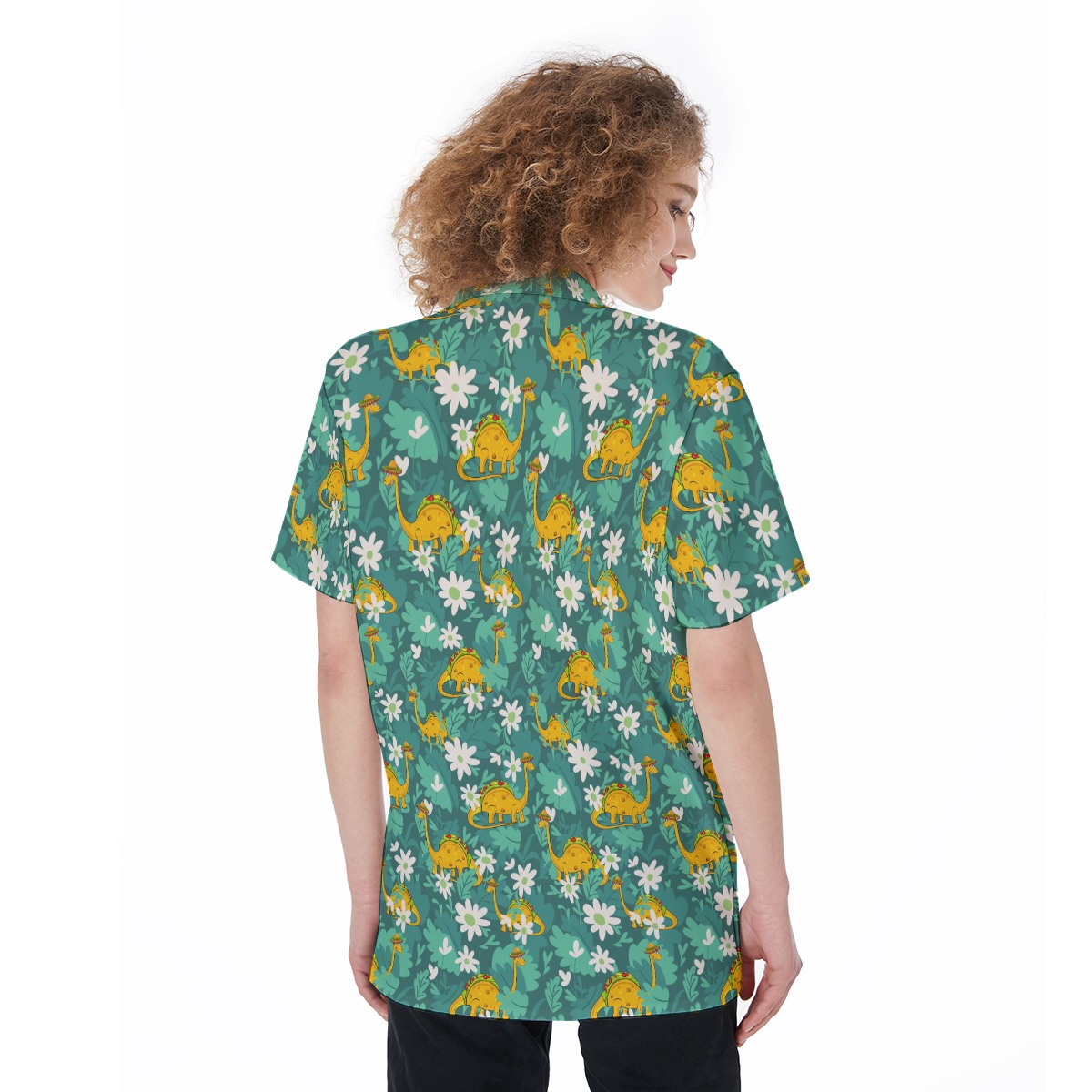 Funny Taco Dinosaur Green Hawaiian Shirt For Women