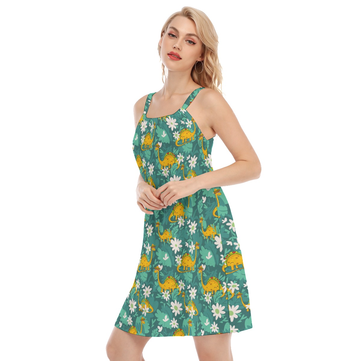 Funny Taco Dinosaur Hawaiian Cami Dress For Summer Vacation