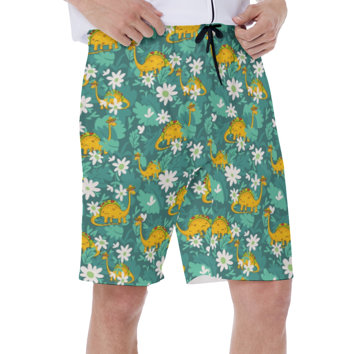 Funny Dinosaur Taco Green Hawaiian Swim Trunks