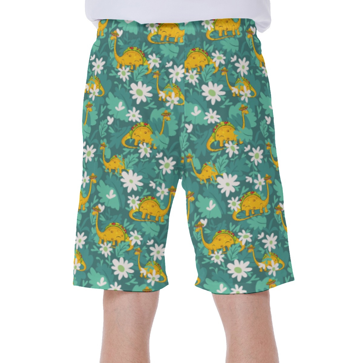 Funny Dinosaur Taco Green Hawaiian Swim Trunks